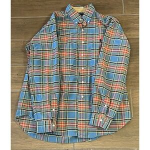 Ralph Lauren Men's Large Blue Plaid Long Sleeve Flannel Button Up Shirt